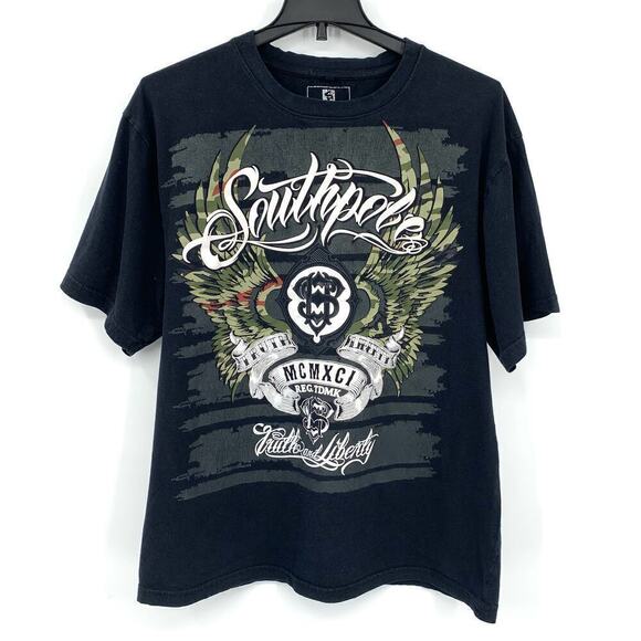 Vintage 2000s Y2K Southpole T-Shirt Black Wing Skate Emo Goth Punk Mens Size XXL - Picture 1 of 7
